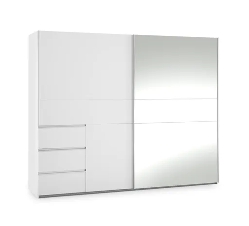 Schwebetürenschrank FJOLLA- B ca. 250 cm, Weiß, Spiegel