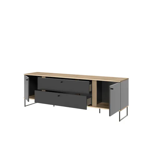 Lowboard - B ca. 180 cm, Anthrazit, Evoke Eiche Nachbildung