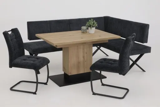Esstisch - ausziehbar, LB ca. 120x80 cm, Eiche Dekor, Schwarz