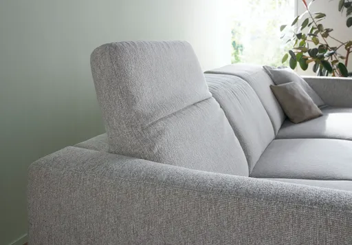 Ecksofa Rafaela 2.0 - 2,5-Sitzer mit Longchair rechts inkl. Kopfteilverstellung, Stoff, Champagner