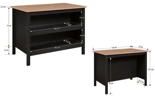 Bartisch - LB ca. 124x75 cm, Schwarz, Artisan Eiche Nachbildung
