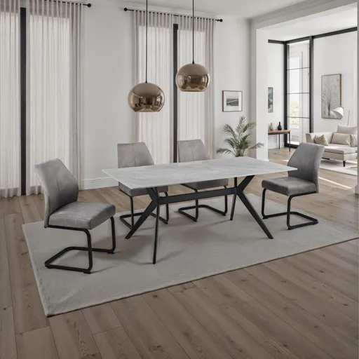 Esstisch - LB ca. 180x90 cm, Marmoroptik grau, Schwarz