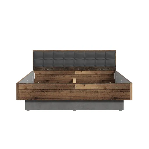 Bettgestell FEA - gepolstertes Kopfteil, Liegefläche ca. 180x200 cm, Old Wood Vintage Dekor, Betonoptik Dunkelgrau