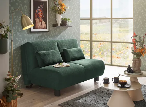 Faltsofa EBBY - 2-Sitzer ohne Armlehne, 140 cm inkl. Schlaffunktion/Relaxfunktion, Stoff, Dunkelgrün