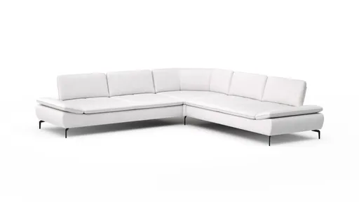 Ecksofa Montefano - 2-Sitzer mit Ecke rechts inkl. Sitztiefe verstellbar, Leder, Weiß