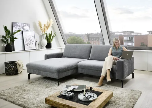 Ecksofa - Longchair links mit 1,5-Sitzer, Stoff, Anthrazit