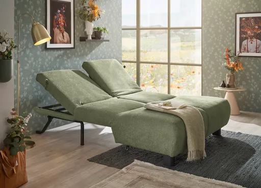  Faltsofa EBBY - 2-Sitzer ohne Armlehne, 140 cm inkl. Schlaffunktion/Relaxfunktion, Stoff, Grün