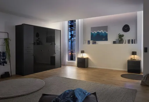 Drehtürenschrank- B ca. 225 cm, Graphit, Glas, Schwarz