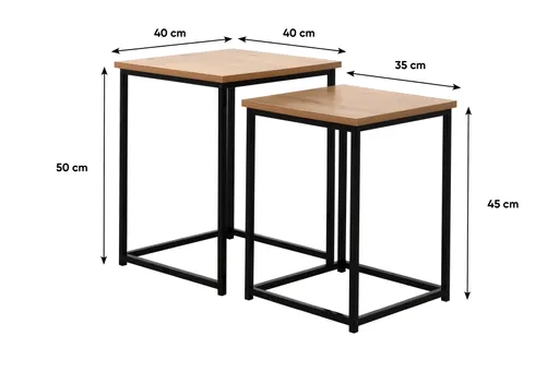 Beistelltisch - 2er Set, Artisan Eiche Nachbildung, Schwarz