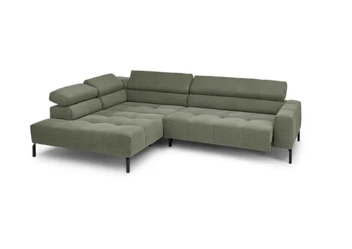 Ecksofa COLLEEN - Ecke links und 2-Sitzer, Sitzvorzug motorisch, Feincord, Olive