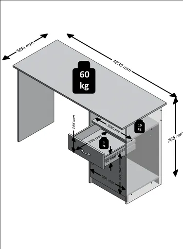 Schreibtisch- LB ca. 123x50 cm, Eiche Dekor, Weiß