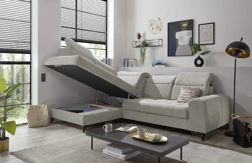 Ecksofa - Ecke links, 2-Sitzer inkl. Funktionen, Stoff, Taupe