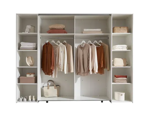 Schwebe-/Drehtürenschrank- B ca. 267 cm, Weiß