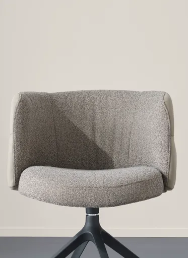 Armlehnstuhl Milana - drehbar, Leder Grau, Stoff Graubraun