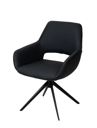 Armlehnstuhl MANOLJA - drehbar, Leder, Schwarz