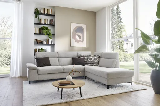 Ecksofa - 2-Sitzer mit Ecke rechts, Stoff, Grau
