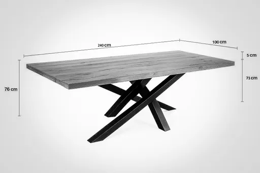 Esstisch - LB ca. 240x100 cm, Wildeiche massiv geölt, Schwarz
