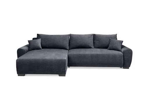 Ecksofa - Longchair links mit 2-Sitzer, Schlaffunktion mit Bettkasten, Stoff, Schwarz