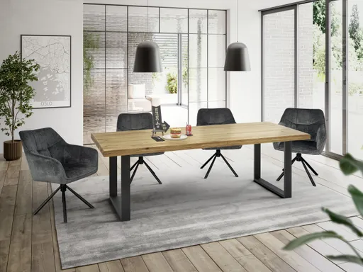 Esstisch - LB ca. 240x100 cm, Eiche massiv geölt, Schwarz