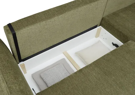 Ecksofa - Longchair links mit 2-Sitzer, Schlaffunktion mit Bettkasten, Stoff, Moosgrün