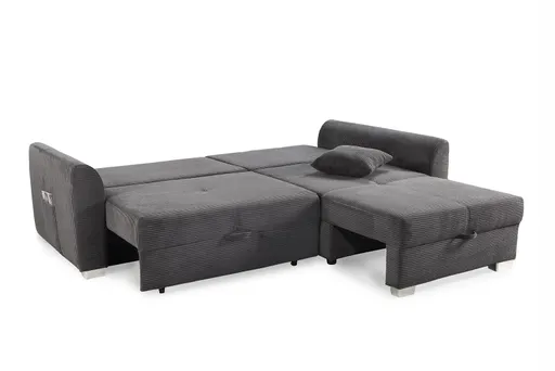 Ecksofa - 2-Sitzer, Ecke rechts inkl. Schlaffunktion mit Bettkasten, Stoff, Grau