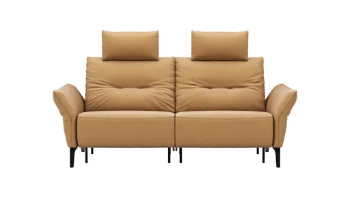 Sofa Bahia - 2-Sitzer inkl. Kopfstütze/ Armlehne verstellbar und Relaxfunktion (motorisch), Leder, Kurkuma