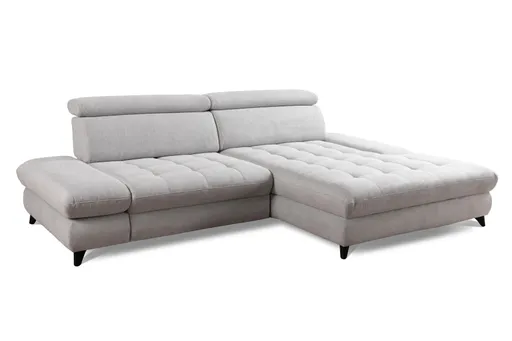 Ecksofa - 1,5-Sitzer mit Longchair rechts, Rückenlehne verstellbar, Stoff, Silbergrau