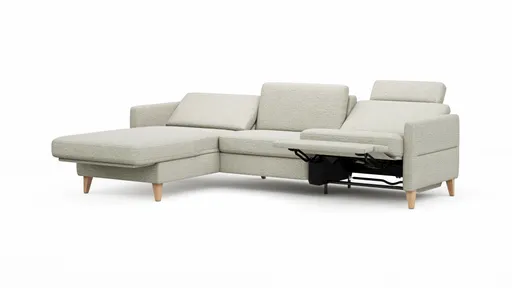 Ecksofa Arima - Longchair links mit 2,5-Sitzer inkl. Relaxfunktion und Sitzvorzug (motorisch), Stoff, Creme