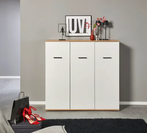 Schuhschrank - B ca. 135 cm, Artisan Eiche Nachbildung, Weiß