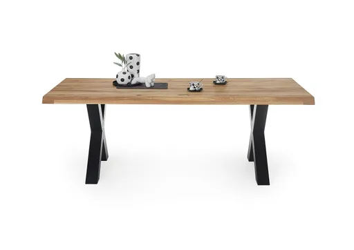 Esstisch - LB ca. 240x100 cm, Wildeiche massiv geölt, Baumkante, Schwarz
