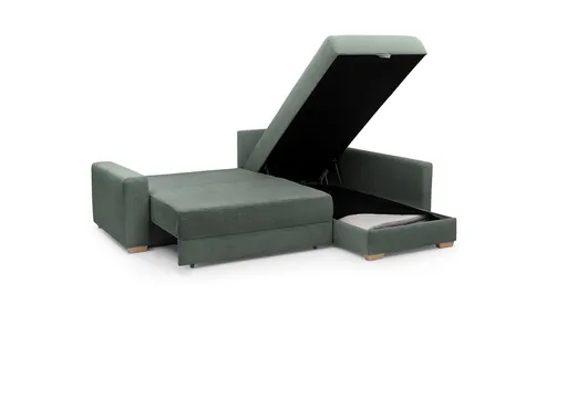Ecksofa Jyte - 2-Sitzer mit Ecke rechts, Schlaffunktion mit Bettkasten, Stoff, Dunkelgrün