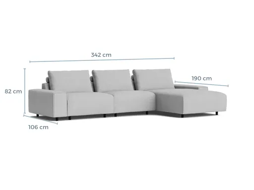 Ecksofa Serava - 2,5-Sitzer mit Longchair rechts, inkl. Relaxfunktion, Stoff, Grau