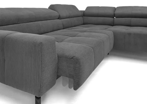 Ecksofa COLLEEN - Ecke links und 2-Sitzer, Sitzvorzug motorisch, Feincord, Anthrazit