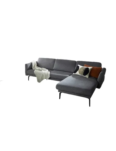 Ecksofa Estrela - 2,5-Sitzer mit Longchair rechts inkl. Rücken-/Armlehnenverstellung, Stoff, Grau