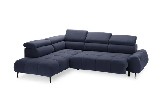 Ecksofa - Ecke links mit 2-Sitzer, Sitzvorzug motorisch, Kopfteil verstellbar, Stoff, Dunkelblau