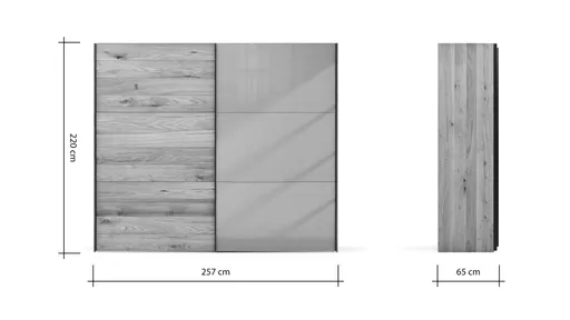Schwebetürenschrank Colorado - B. ca. 257 cm, Eiche, Glas Graugrün