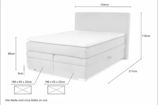 Boxspringbett- Liegefläche ca. 140x200 cm, Stoff, Silberfarben