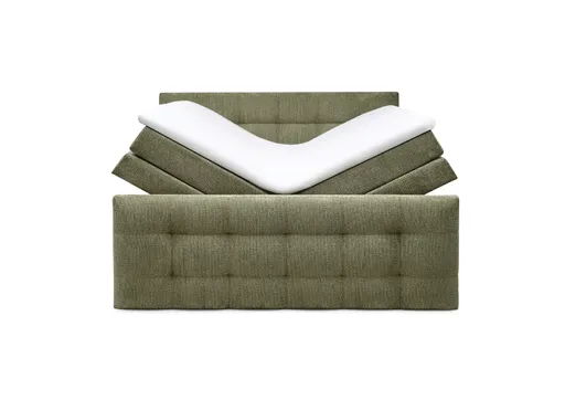 Boxspringbett SANDRIN- Liegefläche ca. 200x200 cm, Stoff, Grün,  inkl. Stauraum und Fußteil