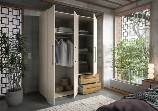  Drehtürenschrank FATHIE- B ca. 144 cm, Sand, Eiche Dekor