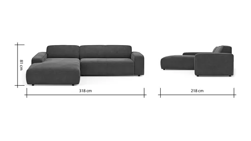 Ecksofa Denver - Longchair links mit 2,5-Sitzer, Stoff, Blau