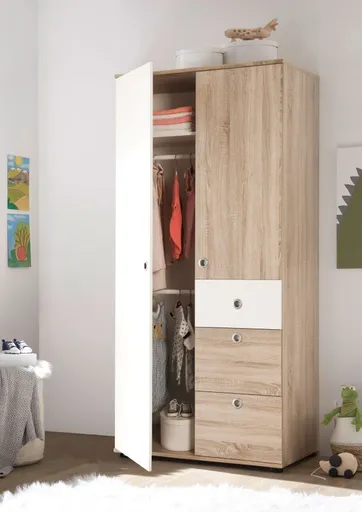 Drehtürenschrank- B ca. 90 cm, Eiche Dekor, Weiß