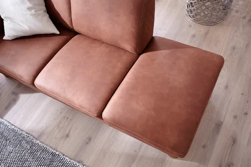 Sofa Providence - Recamiere links, Leder & Stoff, Braun