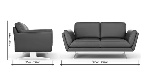 Sofa Tova - 2-Sitzer inkl. Rücken- und Armlehnfunktion, Kufe, Leder, Schwarz