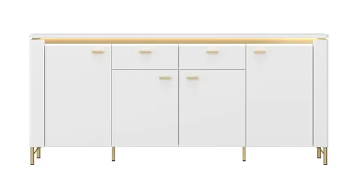 Sideboard - mit Beleuchtung, Alpinweiß, Goldfarben, Weiß Hochglanz