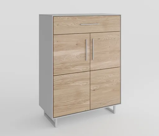 Schuhkommode - B ca. 82 cm, Kreidefarben, Eiche bianco massiv geölt