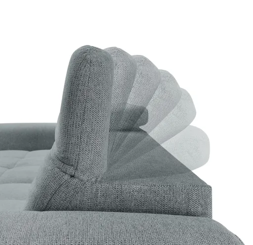 Ecksofa - Longchair links mit 2-Sitzer, Kopfteil verstellbar, Sitztiefe verstellbar motorisch, Stoff, Eisblau