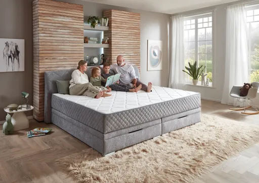 Boxspringbett- Liegefläche ca. 240x200 cm, Stoff, Silber