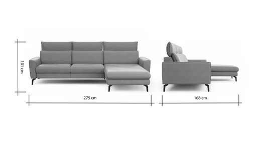 Ecksofa Avela - 2,5-Sitzer mit Longchair rechts inkl. Kopfteile verstellbar, Stoff, Bisquit