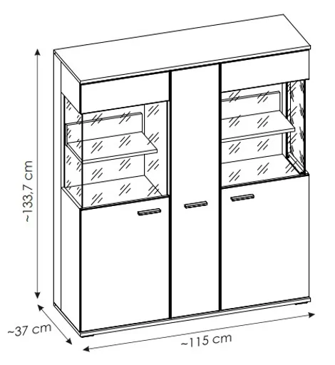 Highboard - mit Beleuchtung, B ca. 115 cm, Alpinweiß, Viking Eiche Nachbildung