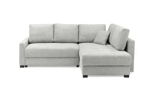 Ecksofa EDWIN - 2-Sitzer, Ecke rechts inkl. Schlaffunktion und Bettkasten, Stoff, Hellgrau